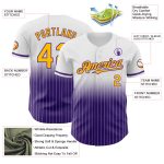 Custom Name and Number Personalized Baseball Jersey - White Pinstripe Gold-Purple Authentic Fade Fashion Personalized White