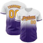 Custom Name and Number Personalized Baseball Jersey - White Pinstripe Gold-Purple Authentic Fade Fashion Personalized White
