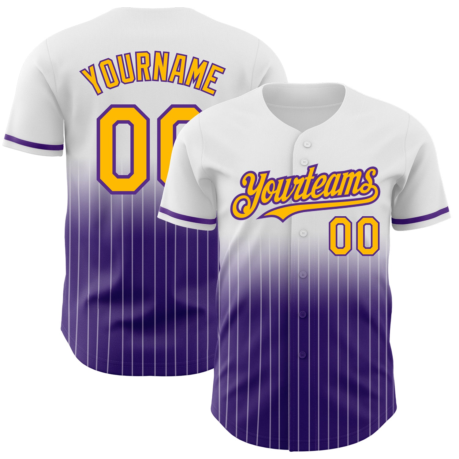Custom Name and Number Personalized Baseball Jersey - White Pinstripe Gold-Purple Authentic Fade Fashion Personalized White