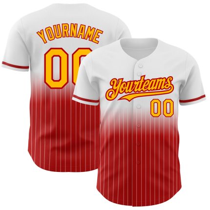 Custom Name Number Baseball Jersey - Personalized White Pinstripe Gold-Red Authentic Fade Fashion Design Personalized White