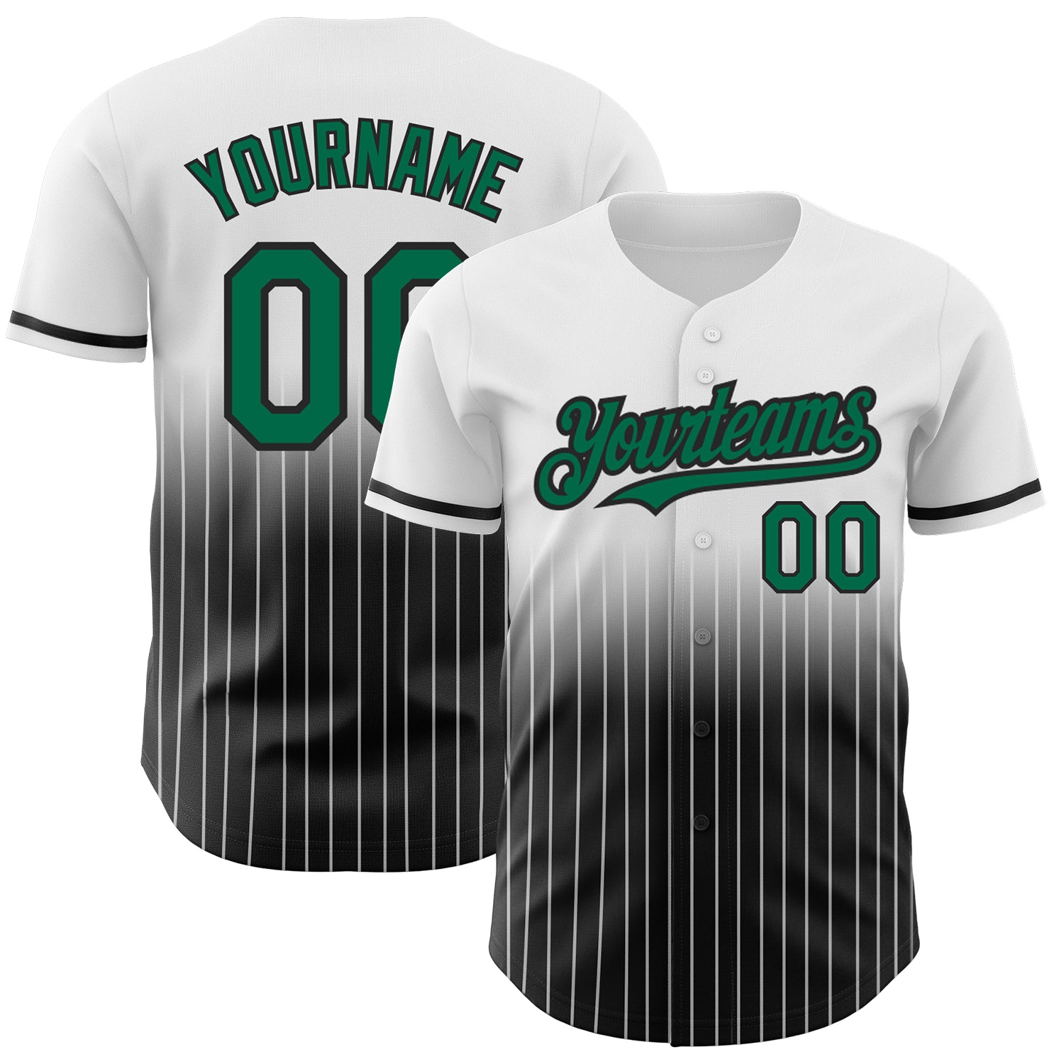 Custom Name and Number Personalized Green Black Pinstripe Baseball Jersey - Authentic Fade Fashion Personalized White Pinstripe