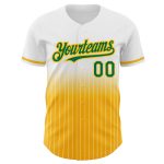 Custom Name and Number Personalized Authentic Fade Baseball Jersey in White Pinstripe Kelly Green-Gold Design Personalized