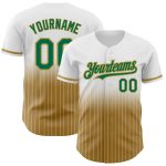 Custom Name & Number Personalized Baseball Jersey - White Pinstripe Kelly Green & Old Gold Fade Fashion Design Personalized
