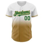 Custom Name & Number Personalized Baseball Jersey - White Pinstripe Kelly Green & Old Gold Fade Fashion Design Personalized