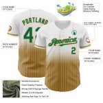 Custom Name & Number Personalized Baseball Jersey - White Pinstripe Kelly Green & Old Gold Fade Fashion Design Personalized