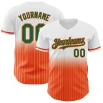 Custom Name and Number White Pinstripe Baseball Jersey in Kelly Green and Orange Authentic Fade Style Personalized White