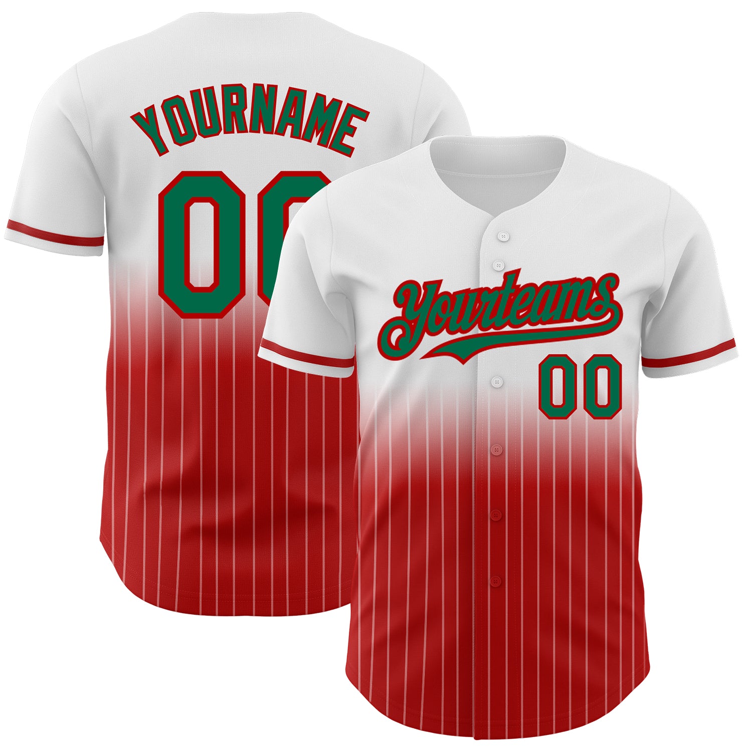 Custom Name Number Authentic Fade Fashion Baseball Jersey - Personalized White Pinstripe Kelly Green Red Personalized White