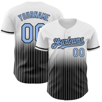 Custom Name and Number Authentic Fade Fashion Baseball Jersey - Personalized Light Blue Black White Pinstripe Personalized