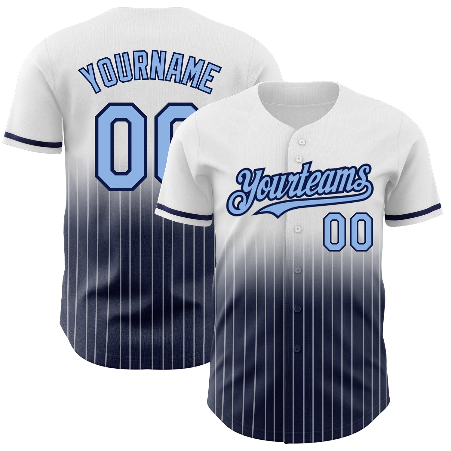Custom Name Number Authentic Fade Baseball Jersey Light Blue Navy White Pinstripe Fashion Personalized White Pinstripe Light