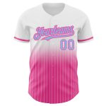 Custom Name and Number Authentic Fade Fashion Baseball Jersey - Personalized Light Blue-Pink Pinstripe Design Personalized