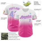 Custom Name and Number Authentic Fade Fashion Baseball Jersey - Personalized Light Blue-Pink Pinstripe Design Personalized