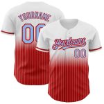 Custom Name and Number Baseball Jersey - Personalized Light Blue Red Pinstripe Authentic Fade Design Personalized White Pinstripe