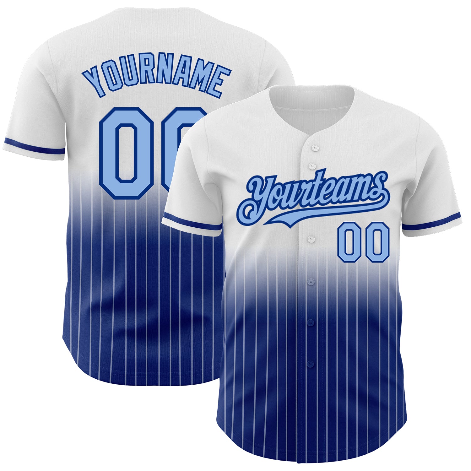 Custom Name and Number Personalized Light Blue-Royal Pinstripe Baseball Jersey - Authentic Fade Fashion Personalized White