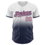 Custom Pink-Navy Authentic Fade Baseball Jersey with Personalized Name and Number - White Pinstripe Medium Personalized White