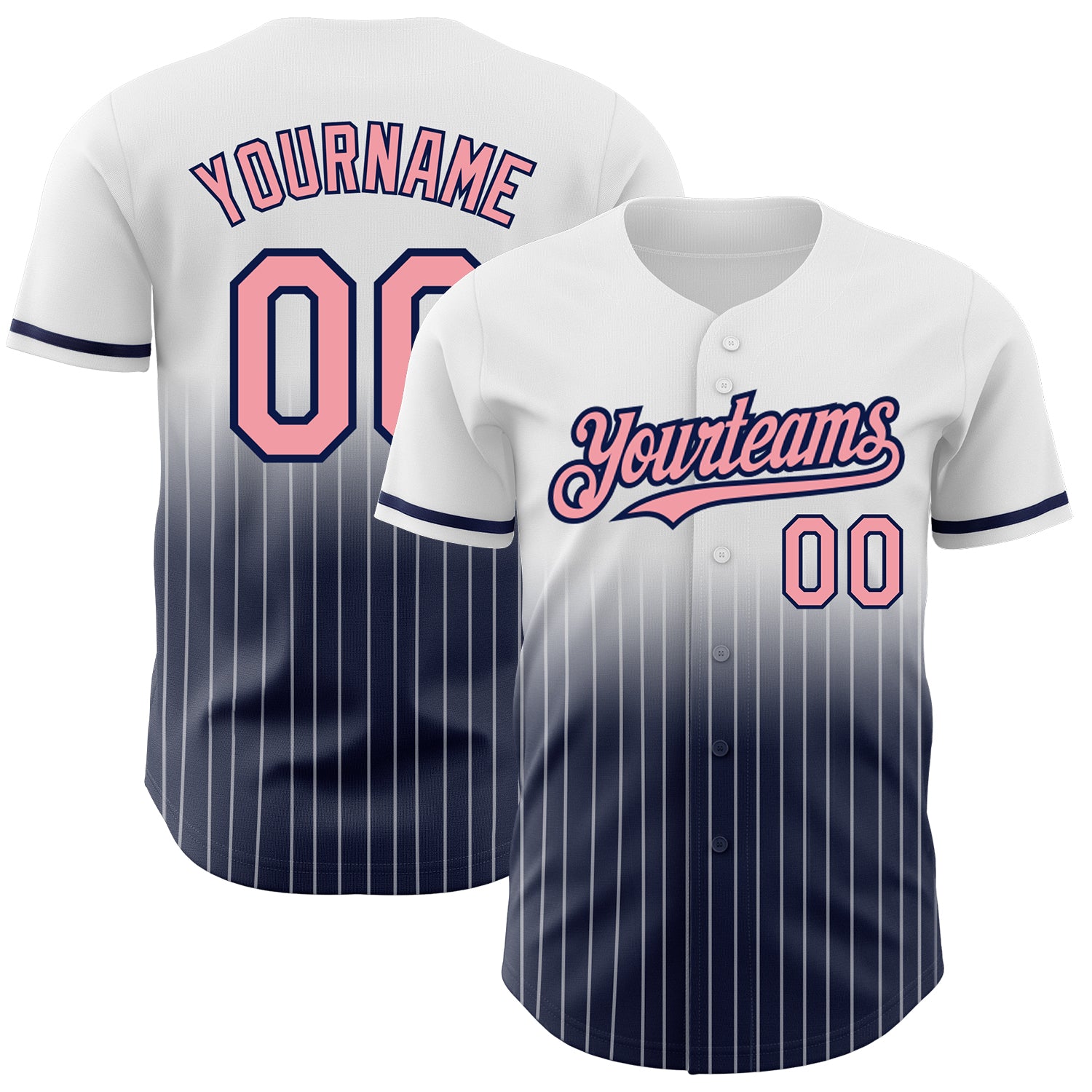 Custom Pink-Navy Authentic Fade Baseball Jersey with Personalized Name and Number - White Pinstripe Medium Personalized White