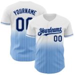 Custom Name and Number Personalized Navy-Light Blue Pinstripe Baseball Jersey Authentic Fade Fashion Personalized White Pinstripe