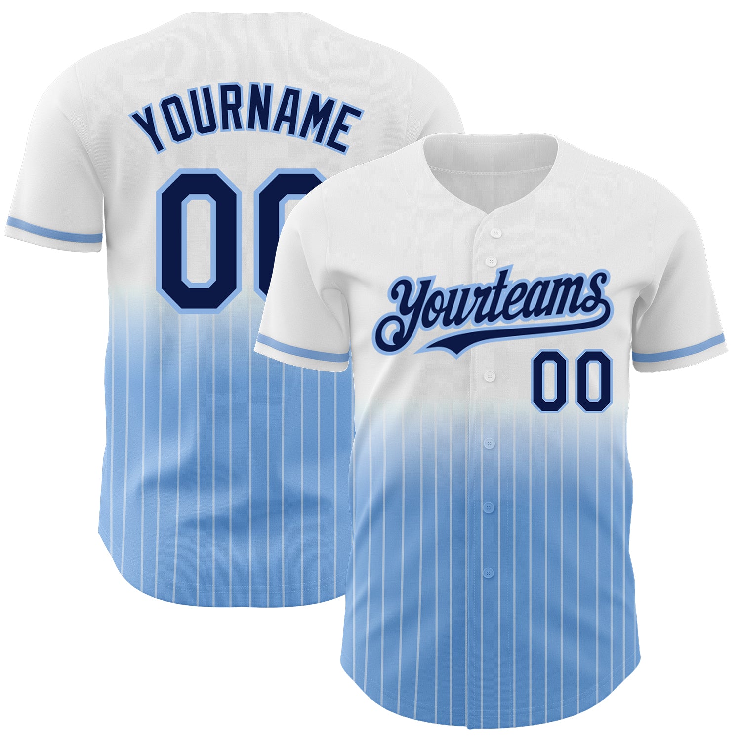 Custom Name and Number Personalized Navy-Light Blue Pinstripe Baseball Jersey Authentic Fade Fashion Personalized White Pinstripe