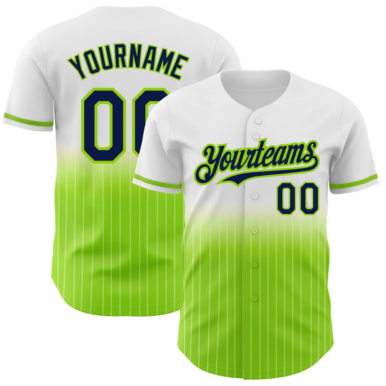 Custom Personalized Navy Neon Green Fade Baseball Jersey with White Pinstripe - Team Name & Number Personalized White Pinstripe
