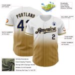 Custom Name and Number Personalized White Pinstripe Baseball Jersey - Navy Old Gold Authentic Fade Fashion Jersey Personalized