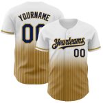 Custom Name and Number Personalized White Pinstripe Baseball Jersey - Navy Old Gold Authentic Fade Fashion Jersey Personalized