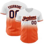 Personalized Navy-Orange Fade Fashion Baseball Jersey - Custom Name and Number, White Pinstripe Design Personalized White