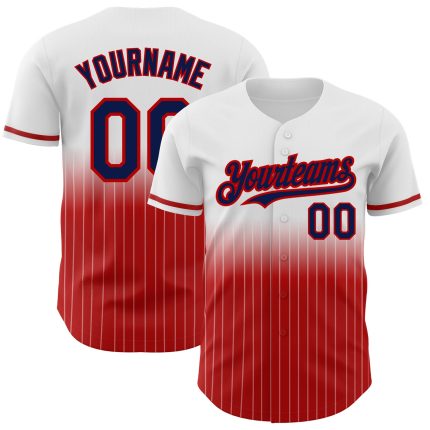 Custom Authentic Fade Baseball Jersey - Personalized White Pinstripe Navy-Red with Custom Name and Number Personalized White