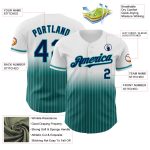 Custom Name and Number Personalized Navy-Teal White Pinstripe Baseball Jersey - Authentic Fade Fashion Jersey Personalized