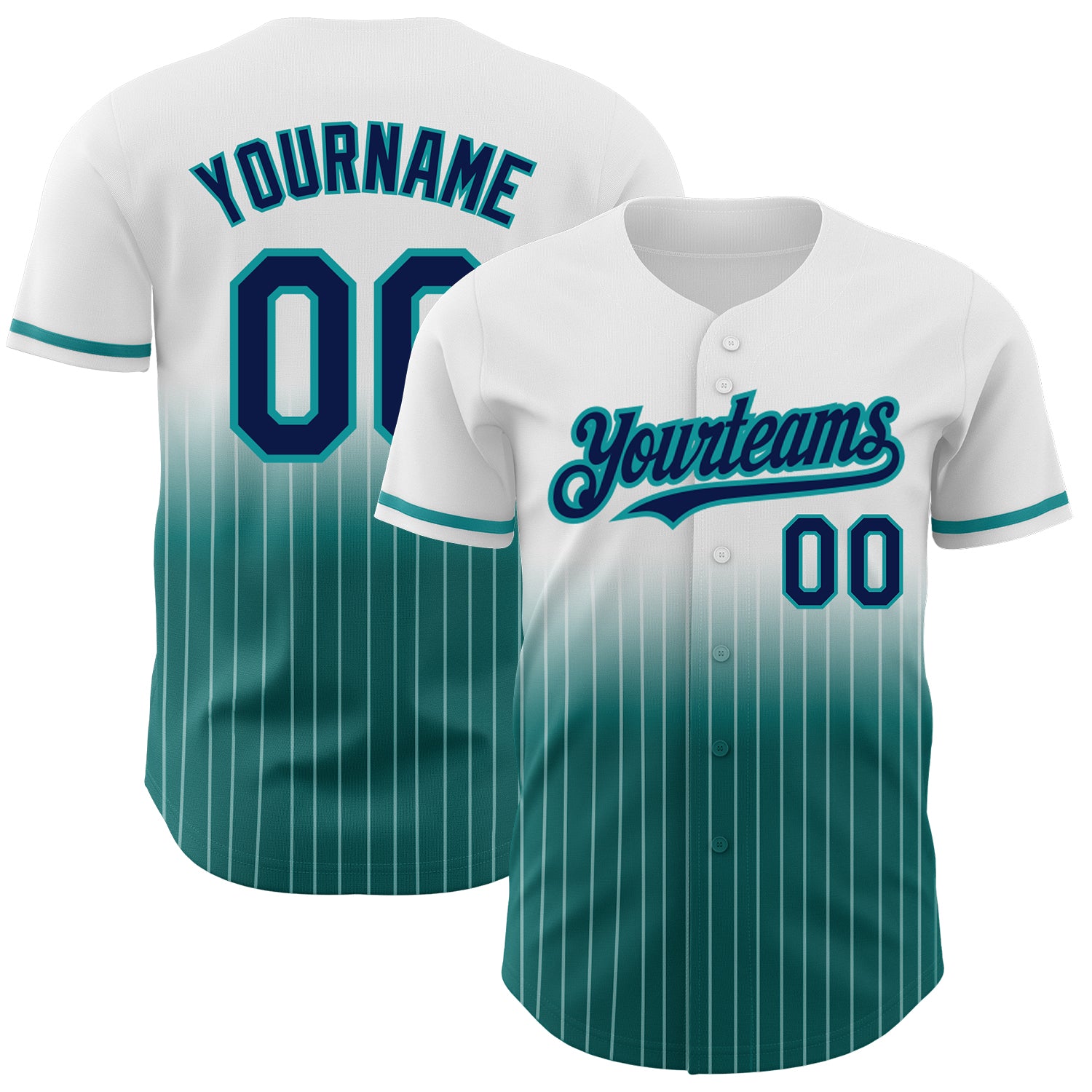 Custom Name and Number Personalized Navy-Teal White Pinstripe Baseball Jersey - Authentic Fade Fashion Jersey Personalized