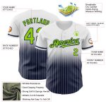 Personalized Neon Green Navy Baseball Jersey with Custom Name Number - White Pinstripe Authentic Fade Fashion Personalized