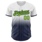 Personalized Neon Green Navy Baseball Jersey with Custom Name Number - White Pinstripe Authentic Fade Fashion Personalized