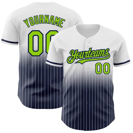 Personalized Neon Green Navy Baseball Jersey with Custom Name Number - White Pinstripe Authentic Fade Fashion Personalized