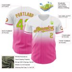 Personalized Neon Green-Pink Pinstripe Baseball Jersey with Custom Name and Number - Authentic Fade Design Personalized White