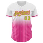 Personalized Neon Green-Pink Pinstripe Baseball Jersey with Custom Name and Number - Authentic Fade Design Personalized White