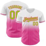 Personalized Neon Green-Pink Pinstripe Baseball Jersey with Custom Name and Number - Authentic Fade Design Personalized White