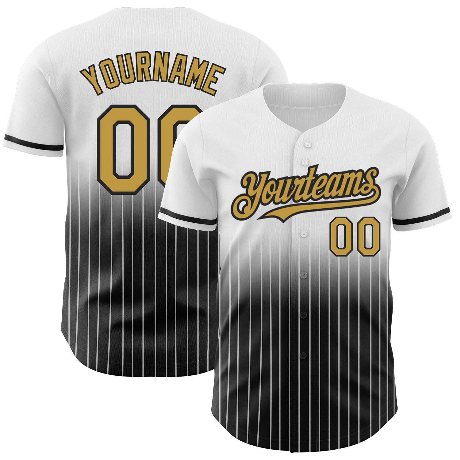 Custom Name and Number Personalized Baseball Jersey - Old Gold Black Fade White Pinstripe Fashion Jersey Personalized White