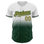 Customizable Old Gold-Green Pinstripe Baseball Jersey with Personalized Name and Number - Authentic Fade Fashion Personalized