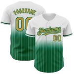 Custom Name Number Authentic Baseball Jersey in White Pinstripe Old Gold-Kelly Green Fade Design Personalized White Pinstripe