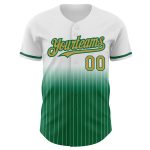 Custom Name Number Authentic Baseball Jersey in White Pinstripe Old Gold-Kelly Green Fade Design Personalized White Pinstripe