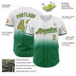 Custom Name Number Authentic Baseball Jersey in White Pinstripe Old Gold-Kelly Green Fade Design Personalized White Pinstripe