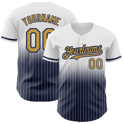 Custom Name and Number Baseball Jersey - Personalized Old Gold-Navy White Pinstripe Fashion Jersey Personalized White Pinstripe