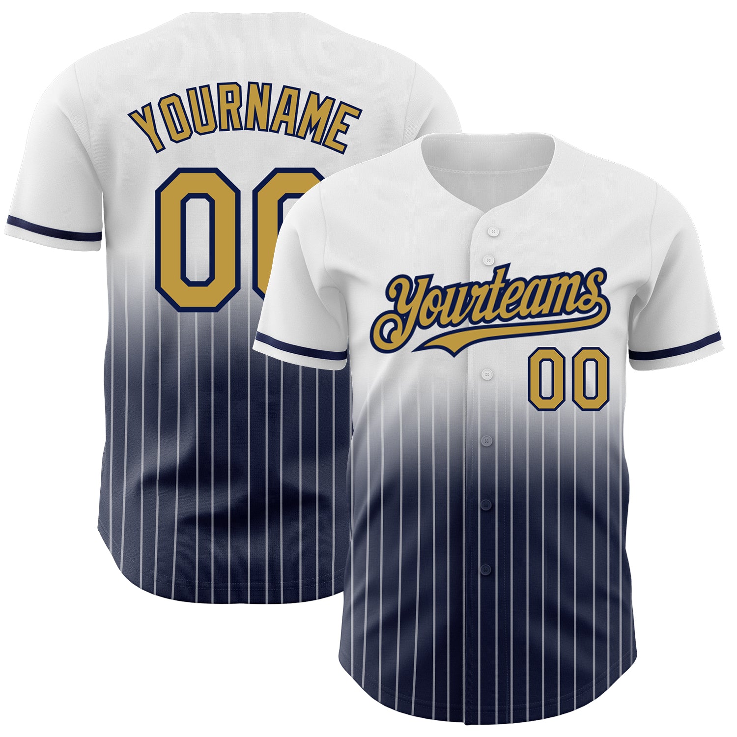 Custom Name and Number Baseball Jersey - Personalized Old Gold-Navy White Pinstripe Fashion Jersey Personalized White Pinstripe