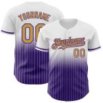 Custom Name Number Personalized White Pinstripe Baseball Jersey - Old Gold Purple Authentic Fade Fashion Team Gear Personalized
