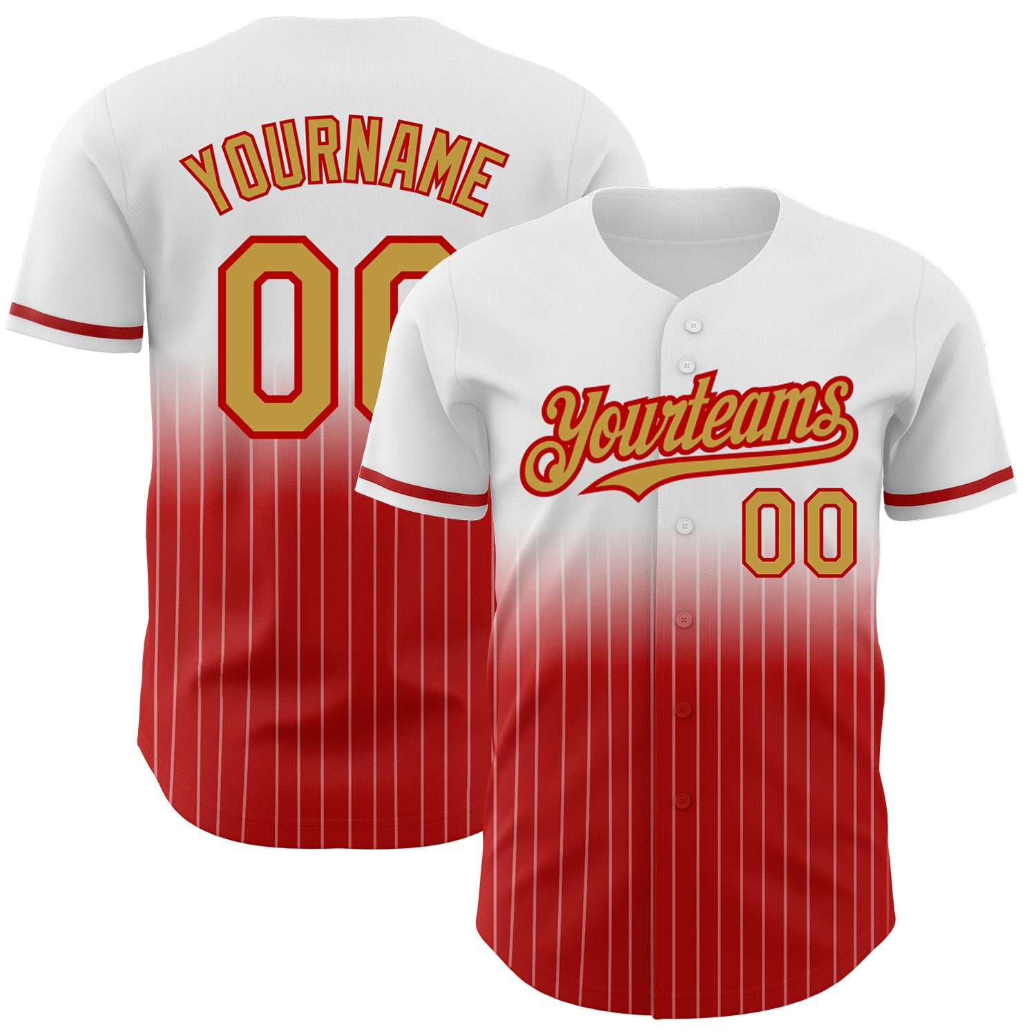Custom Name Number Baseball Jersey - Personalized White Pinstripe Old Gold Red Authentic Fade Fashion Personalized White