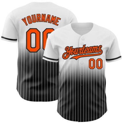 Custom Name and Number Authentic Orange-Black White Pinstripe Fashion Baseball Jersey Personalized White Pinstripe Orange-Black