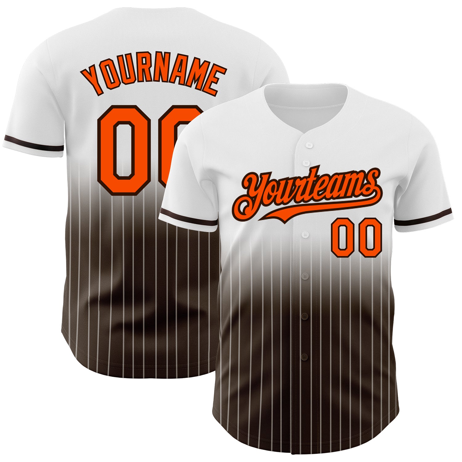 Custom Name Number Baseball Jersey - Personalized Authentic Fade White Pinstripe in Orange-Brown Personalized White Pinstripe