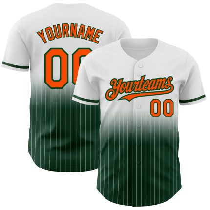 Custom Baseball Jersey Personalized Team Name Number White Pinstripe Orange Green Authentic Fade Personalized White Pinstripe