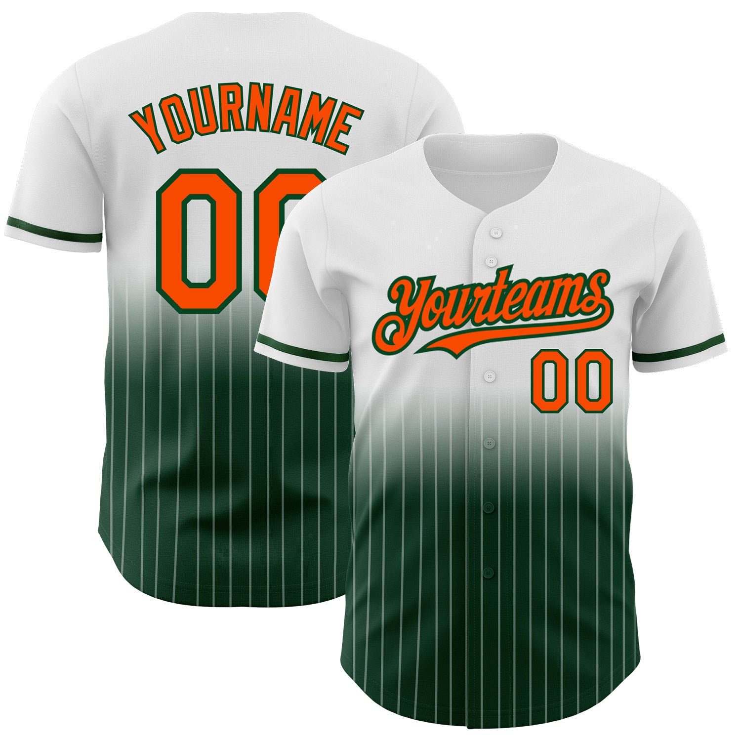Custom Baseball Jersey Personalized Team Name Number White Pinstripe Orange Green Authentic Fade Personalized White Pinstripe