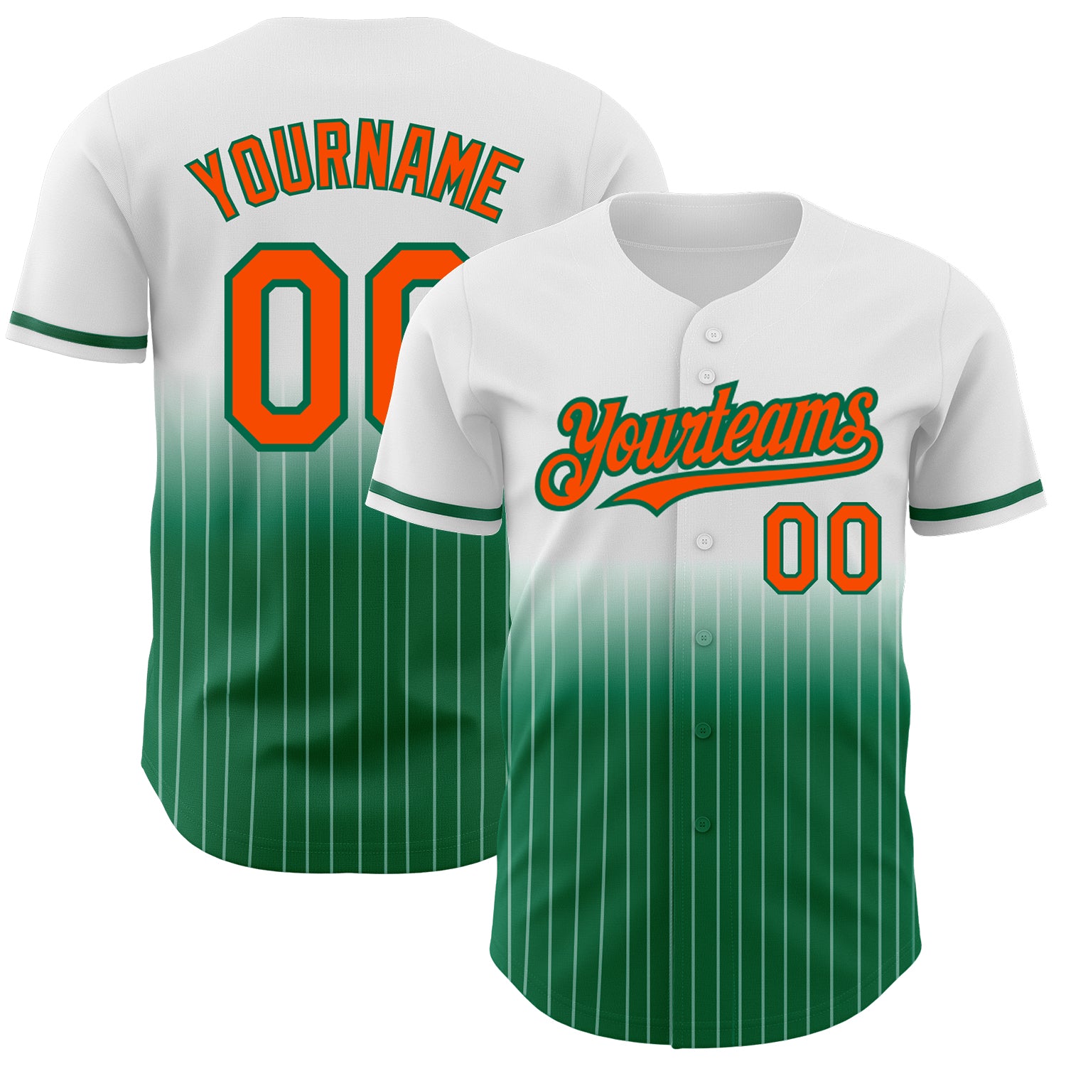 Custom Orange-Kelly Green Pinstripe Baseball Jersey with Personalized Name and Number - Authentic Fade Fashion Personalized
