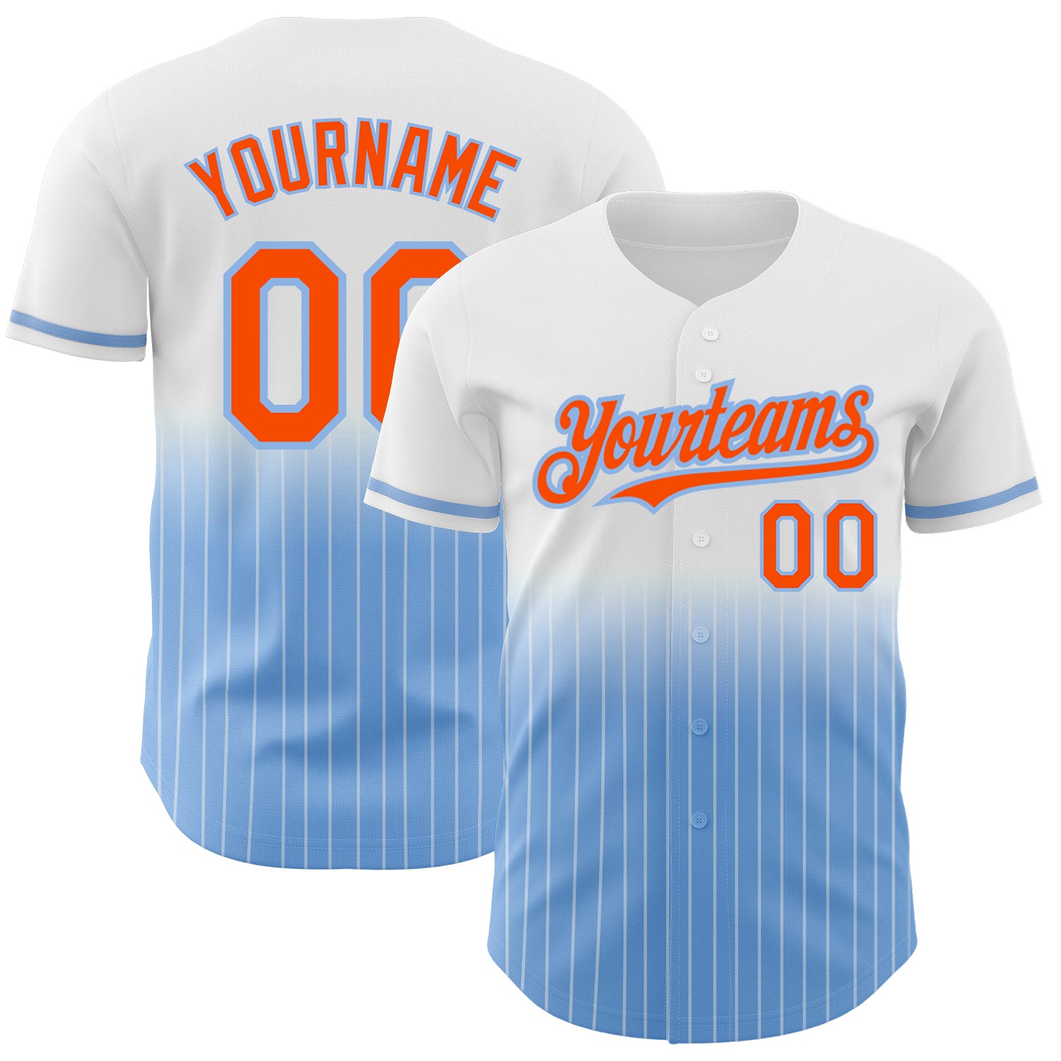Custom Name Number Personalized Baseball Jersey White Pinstripe Orange Light Blue Authentic Fade Personalized White Pinstripe