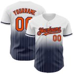 Custom Orange-Navy Pinstripe Baseball Jersey with Personalized Name and Number - Authentic Fade Design Personalized White